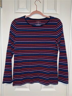 Talbots Navy Striped Long Sleeve Tee with Pink and Purple glittery Stripes